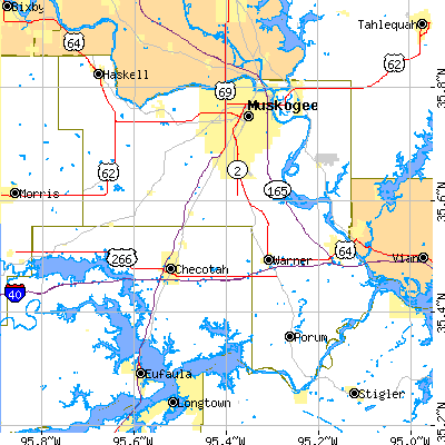 Muskogee County close-up map