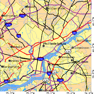 Philadelphia County close-up map