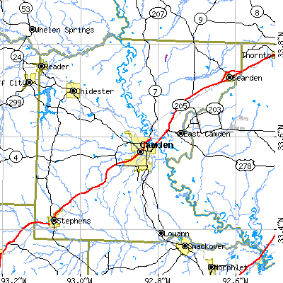 Ouachita County close-up map