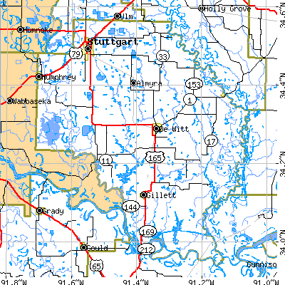 Arkansas County close-up map