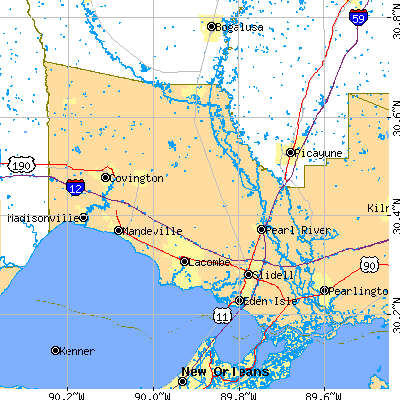 St. Tammany Parish close-up map