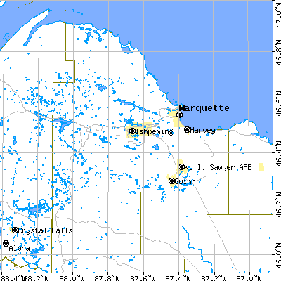 Marquette County close-up map