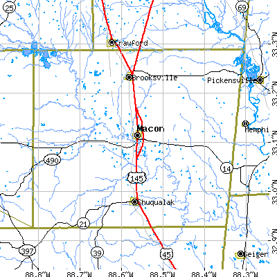 Noxubee County close-up map