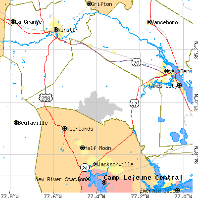 Jones County close-up map