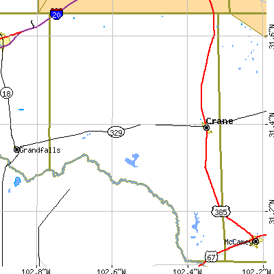 Crane County close-up map