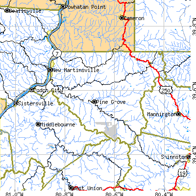 Wetzel County close-up map