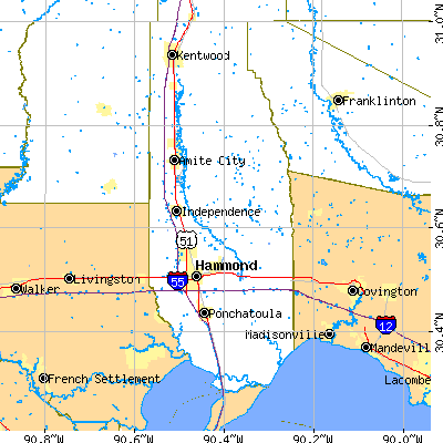 Tangipahoa Parish close-up map