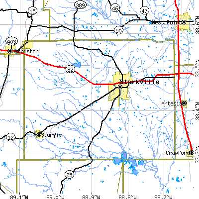 Oktibbeha County close-up map