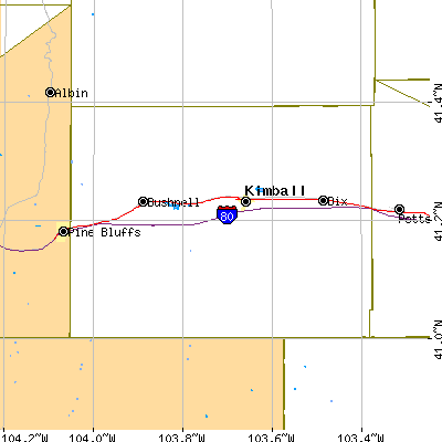 Kimball County close-up map