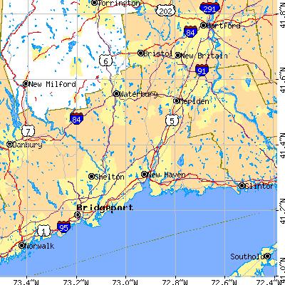 New Haven County close-up map