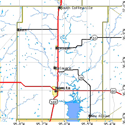 Nowata County close-up map
