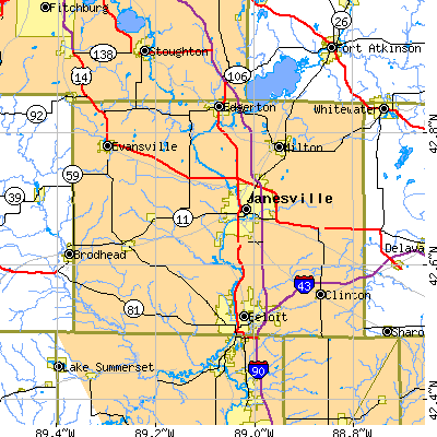 Rock County close-up map