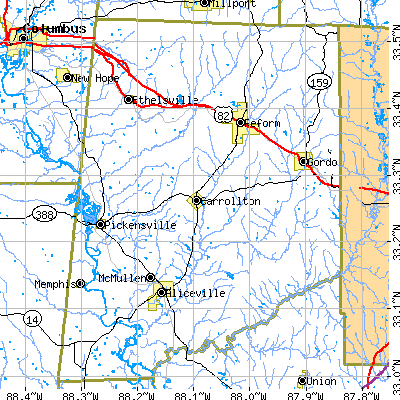 Pickens County close-up map