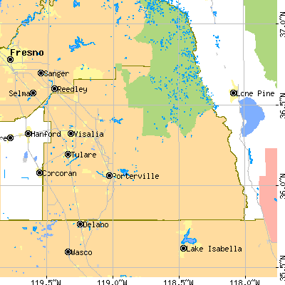 Tulare County close-up map
