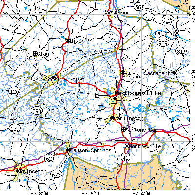 Hopkins County close-up map