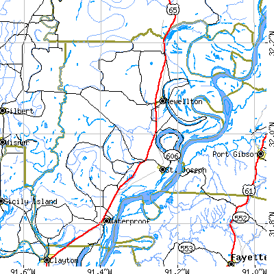 Tensas Parish close-up map