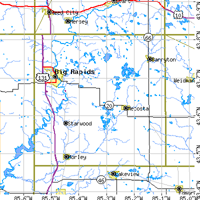 Mecosta County close-up map