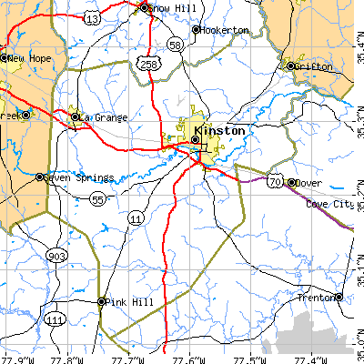 Lenoir County close-up map