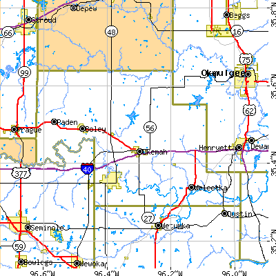 Okfuskee County close-up map