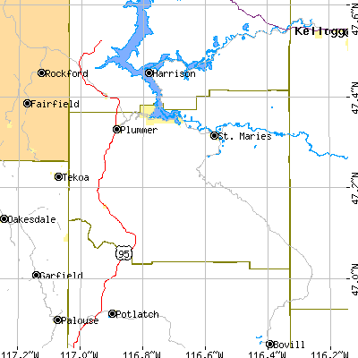 Benewah County close-up map