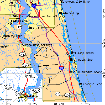 St. Johns County close-up map