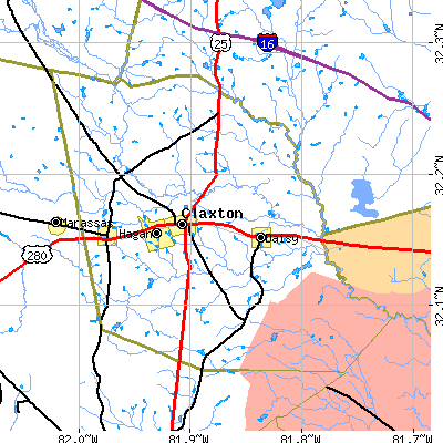 Evans County close-up map