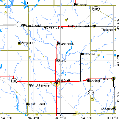 Kossuth County close-up map
