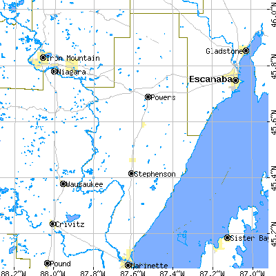 Menominee County close-up map