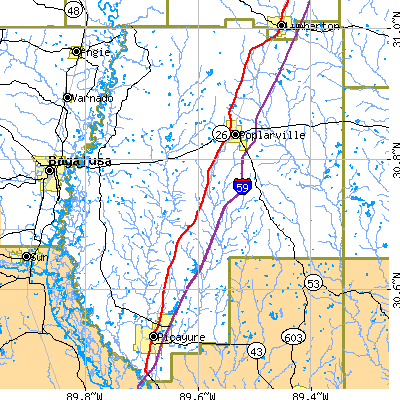 Pearl River County close-up map