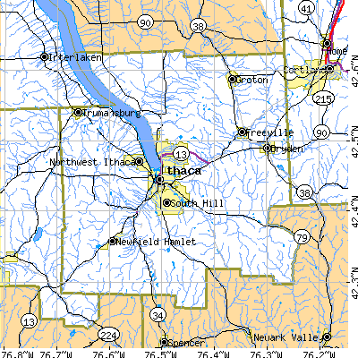 Tompkins County close-up map
