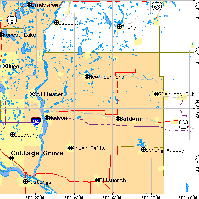 St. Croix County close-up map