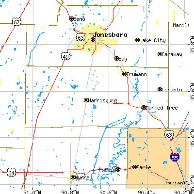 Poinsett County close-up map