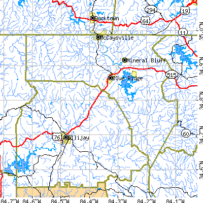 Fannin County close-up map