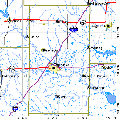 Lyon County close-up map