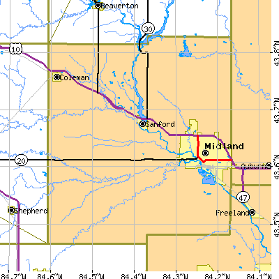 Midland County close-up map