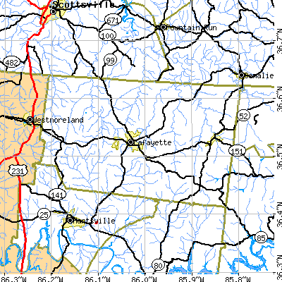 Macon County close-up map
