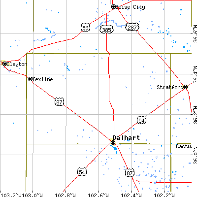 Dallam County close-up map