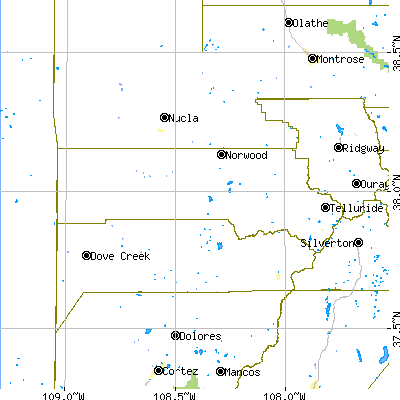 San Miguel County close-up map