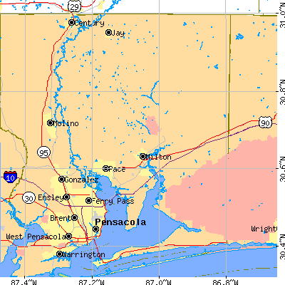 Santa Rosa County close-up map