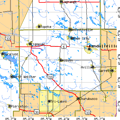 Noble County close-up map