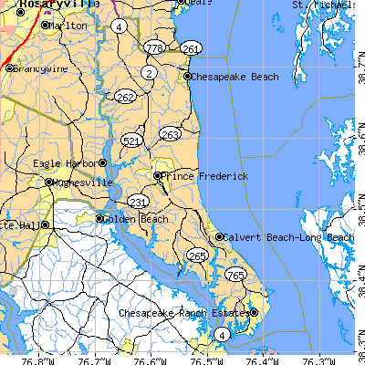 Calvert County close-up map