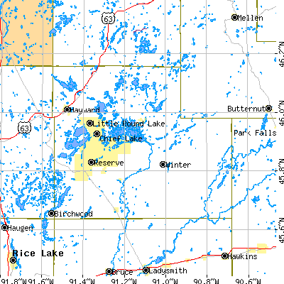 Sawyer County close-up map