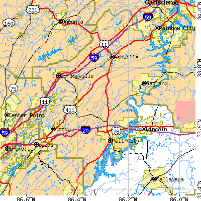 St. Clair County close-up map