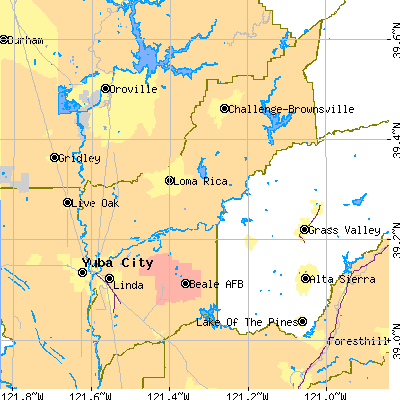 Yuba County close-up map