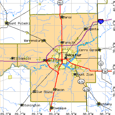 Macon County close-up map