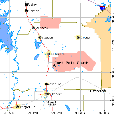 Vernon Parish close-up map