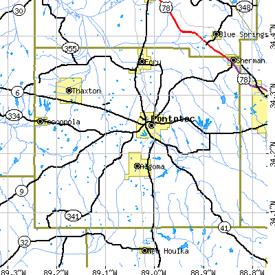 Pontotoc County close-up map
