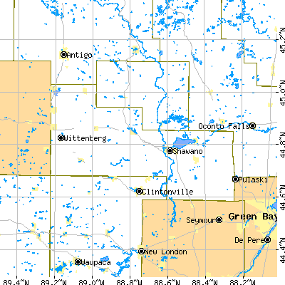 Shawano County close-up map