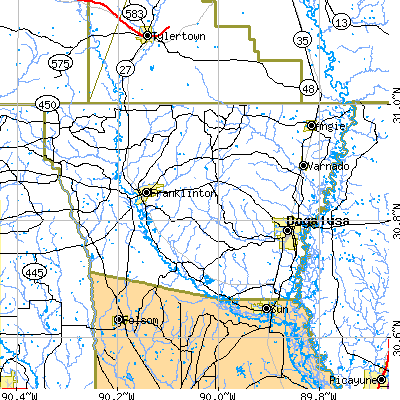 Washington Parish close-up map