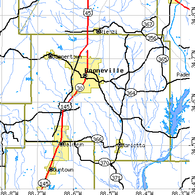 Prentiss County close-up map